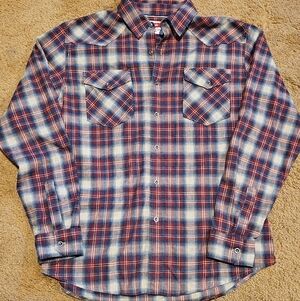 Wrangler Red, Blue and White Plaid Button-Down Shirt